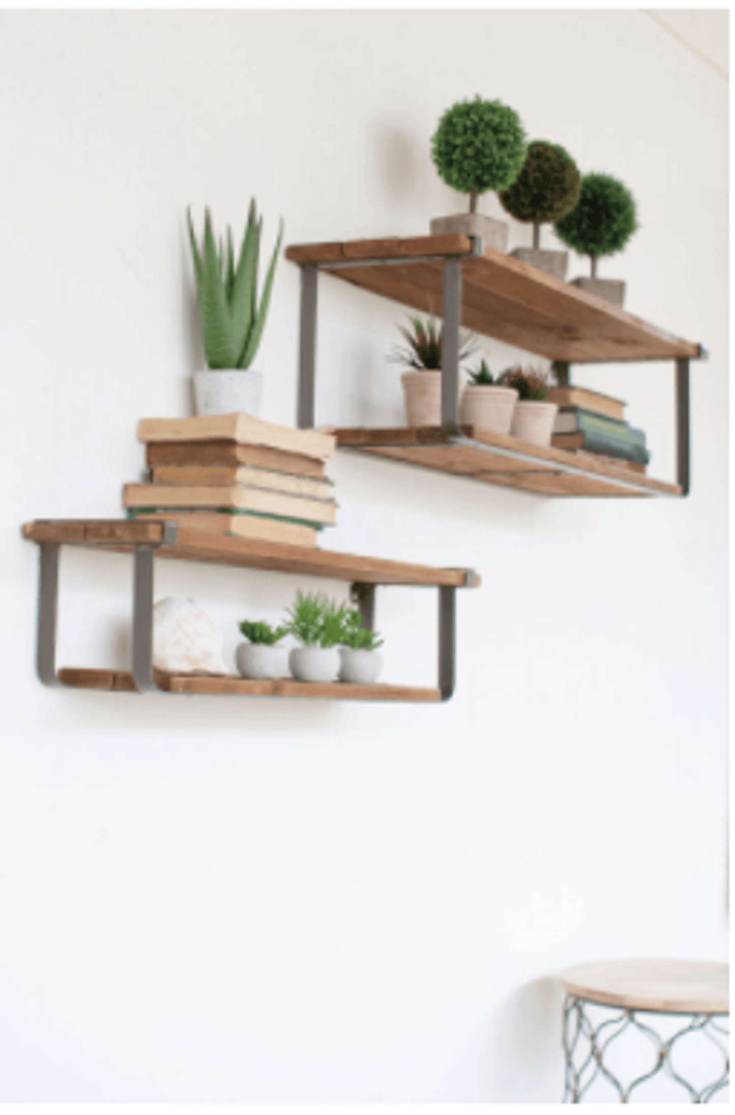 Set of 2 Recycled Wood & Gunmetal Metal Wall Shelves — Rustic Industrial Display