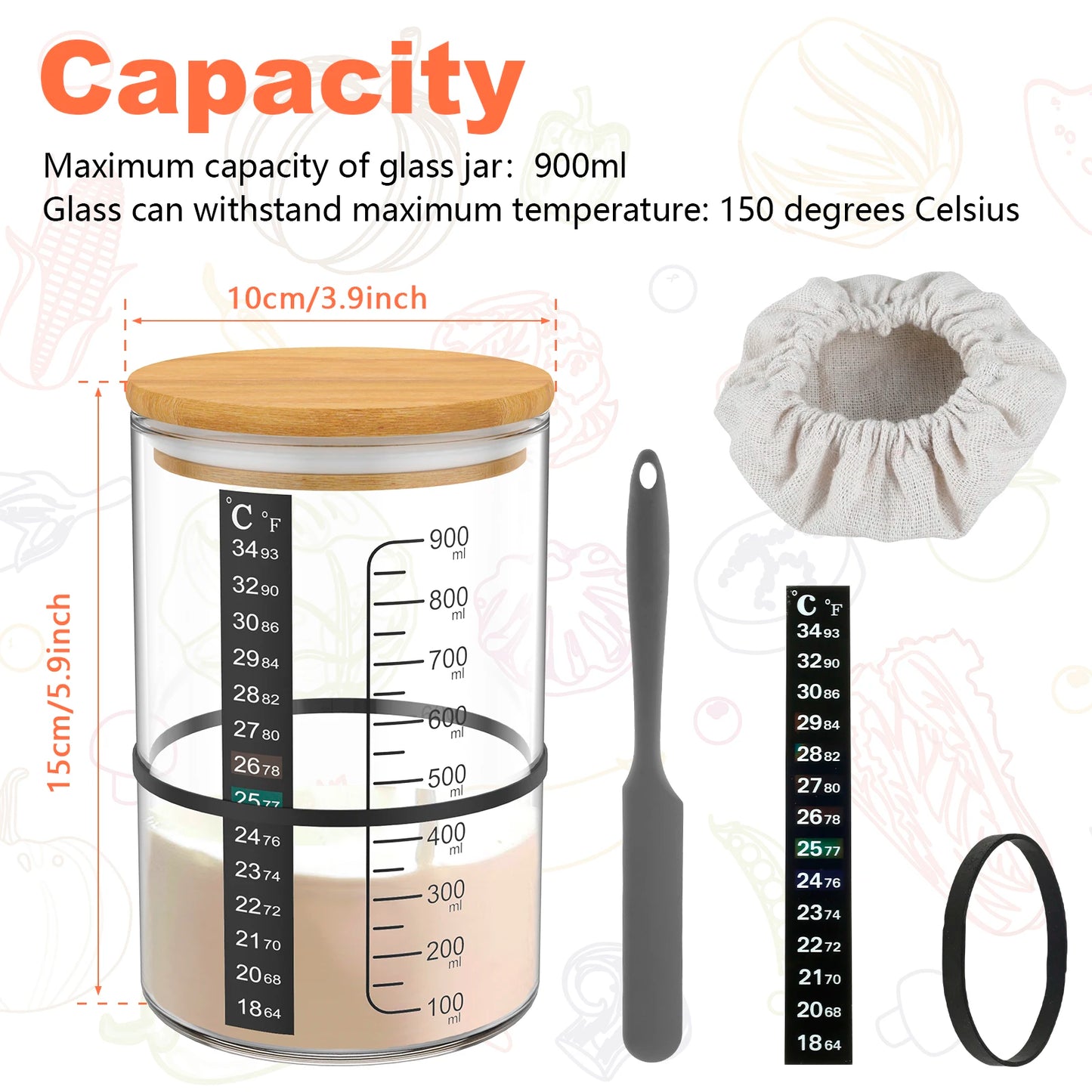 900ml Sourdough Starter Jar Kit Clear Glass Heat Resistant Sourdough