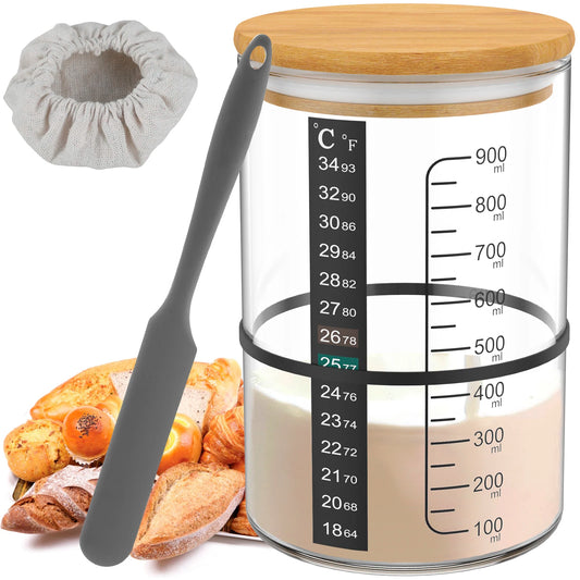 900ml Sourdough Starter Jar Kit Clear Glass Heat Resistant Sourdough