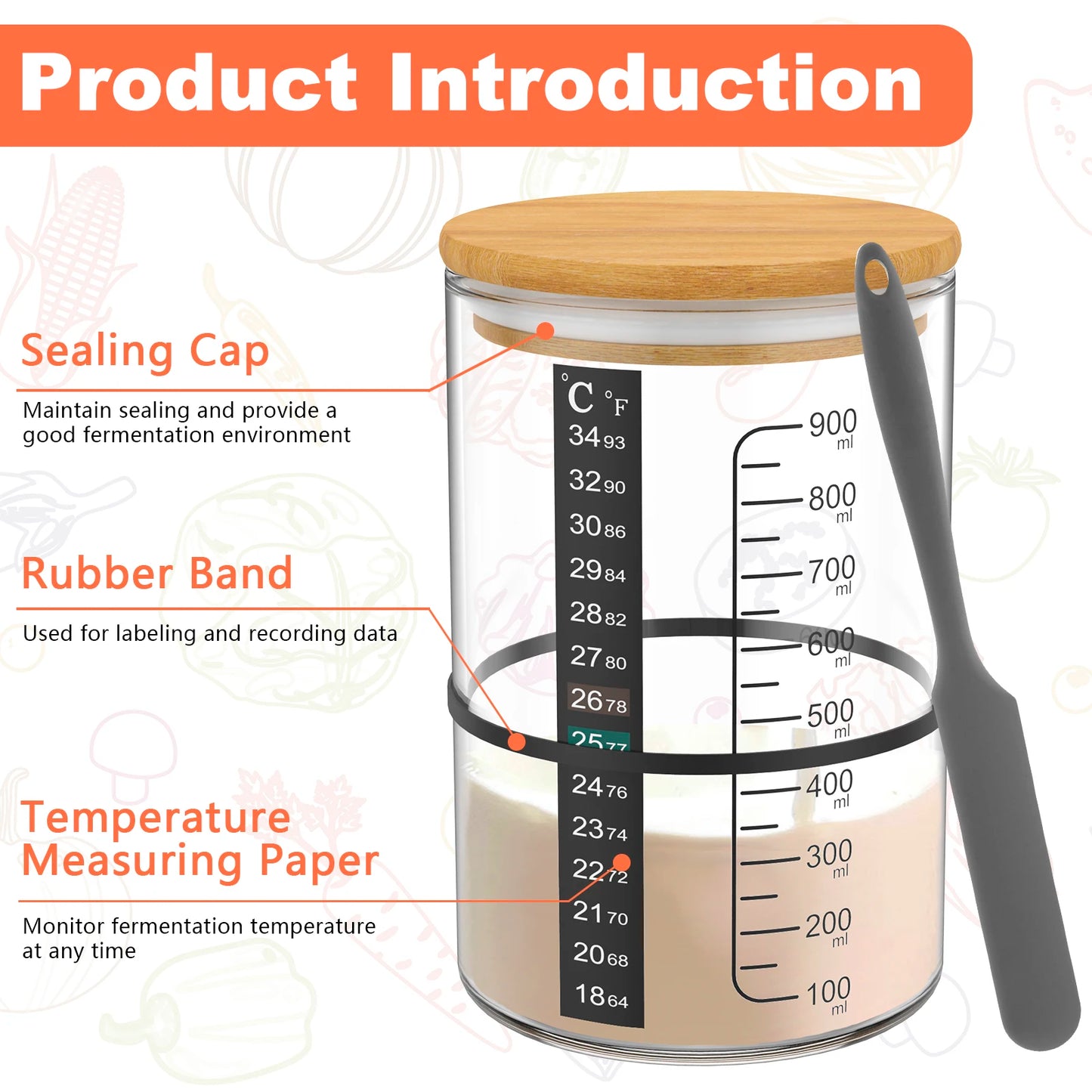 900ml Sourdough Starter Jar Kit Clear Glass Heat Resistant Sourdough